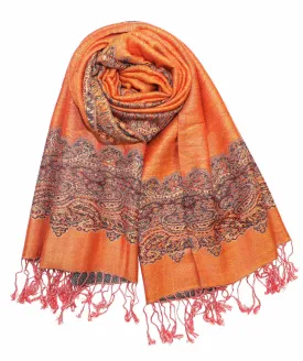 Achillea Orange Border Pashmina Shawl Wrap Scarf