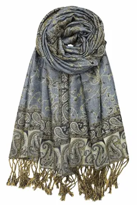 Achillea Steel Blue Reversible Paisley Pashmina