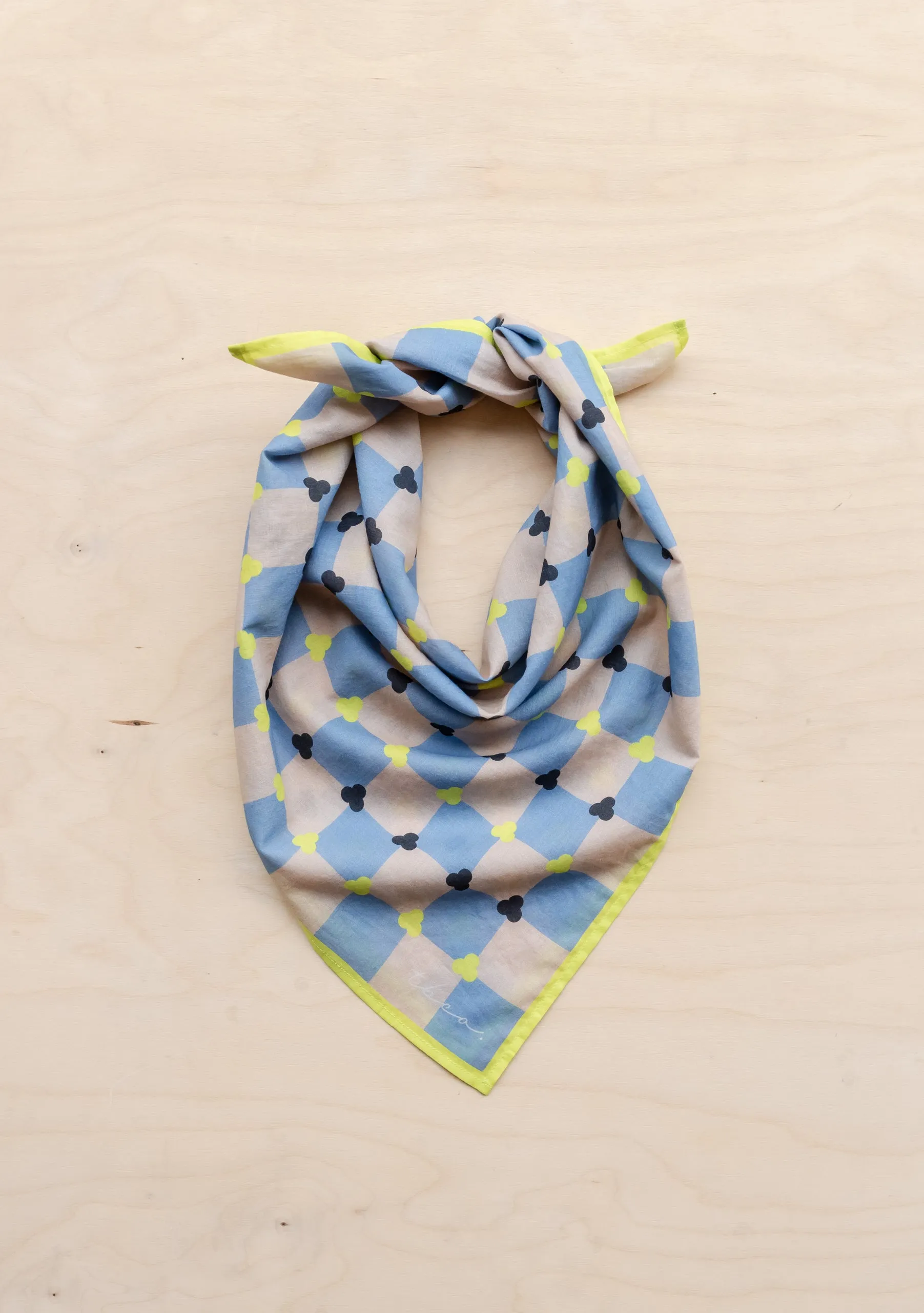 Cotton Square Scarf in Blue Checkerboard