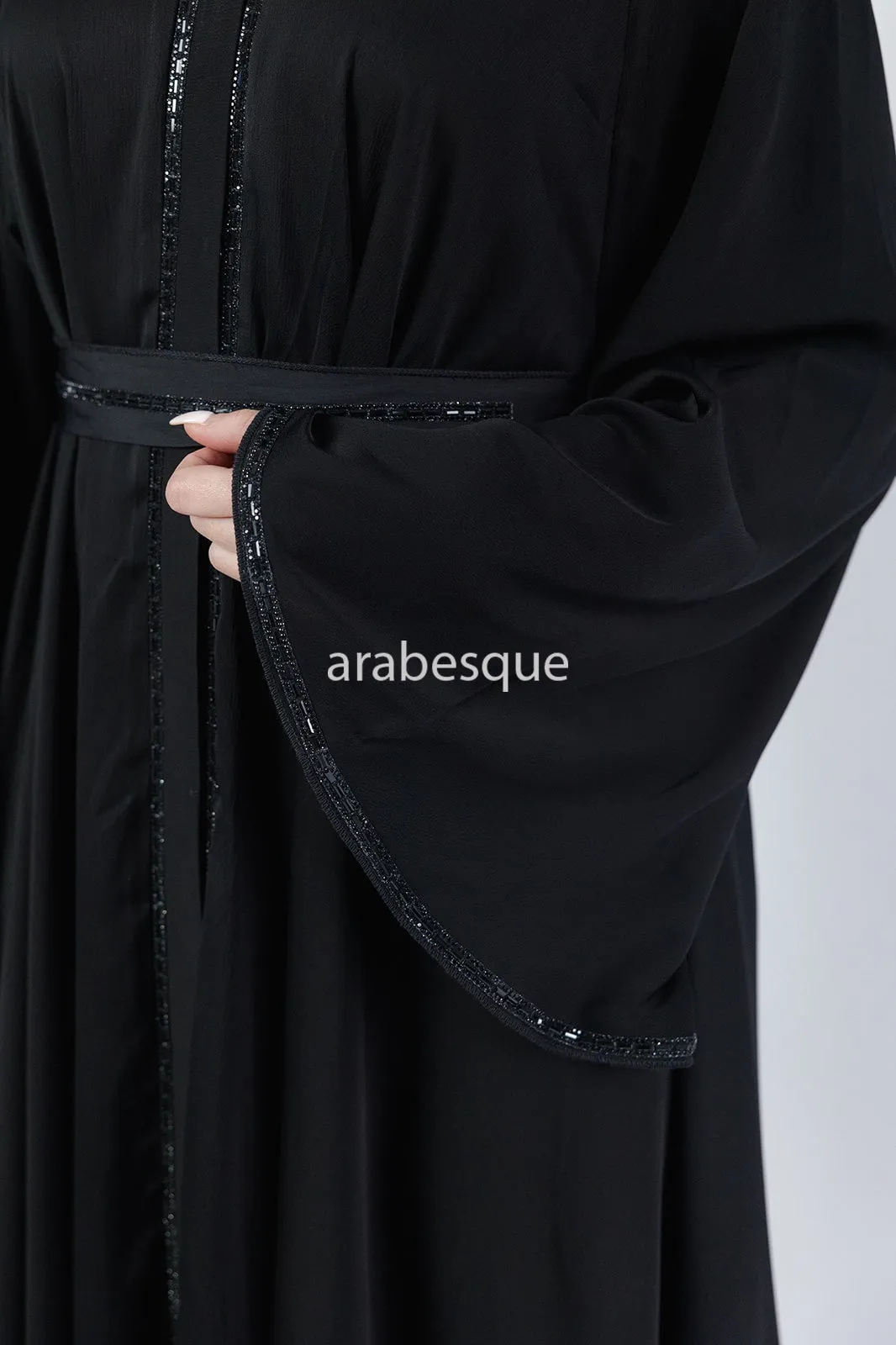 Crystal Beadwork Umbrella Cut  Open Abaya - 2 Colours
