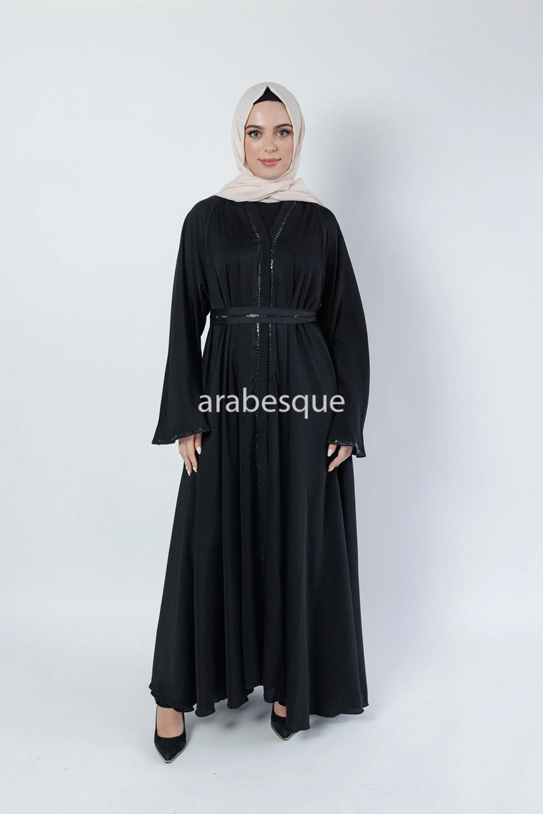 Crystal Beadwork Umbrella Cut  Open Abaya - 2 Colours