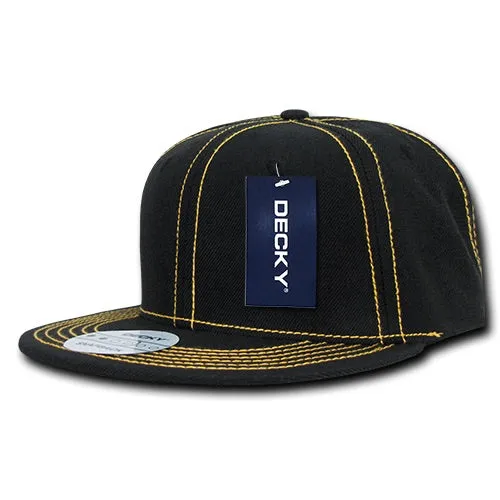 Decky 358 - Contrast Stitch Snapback Hat, 6 Panel Contra-Stitch Flat Bill Cap - CASE Pricing