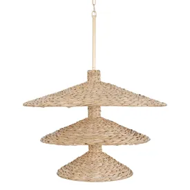 Hilton Head 502P15FGN 15-Light 3-Tier Pendant Light - French Gold/Natural Seagrass