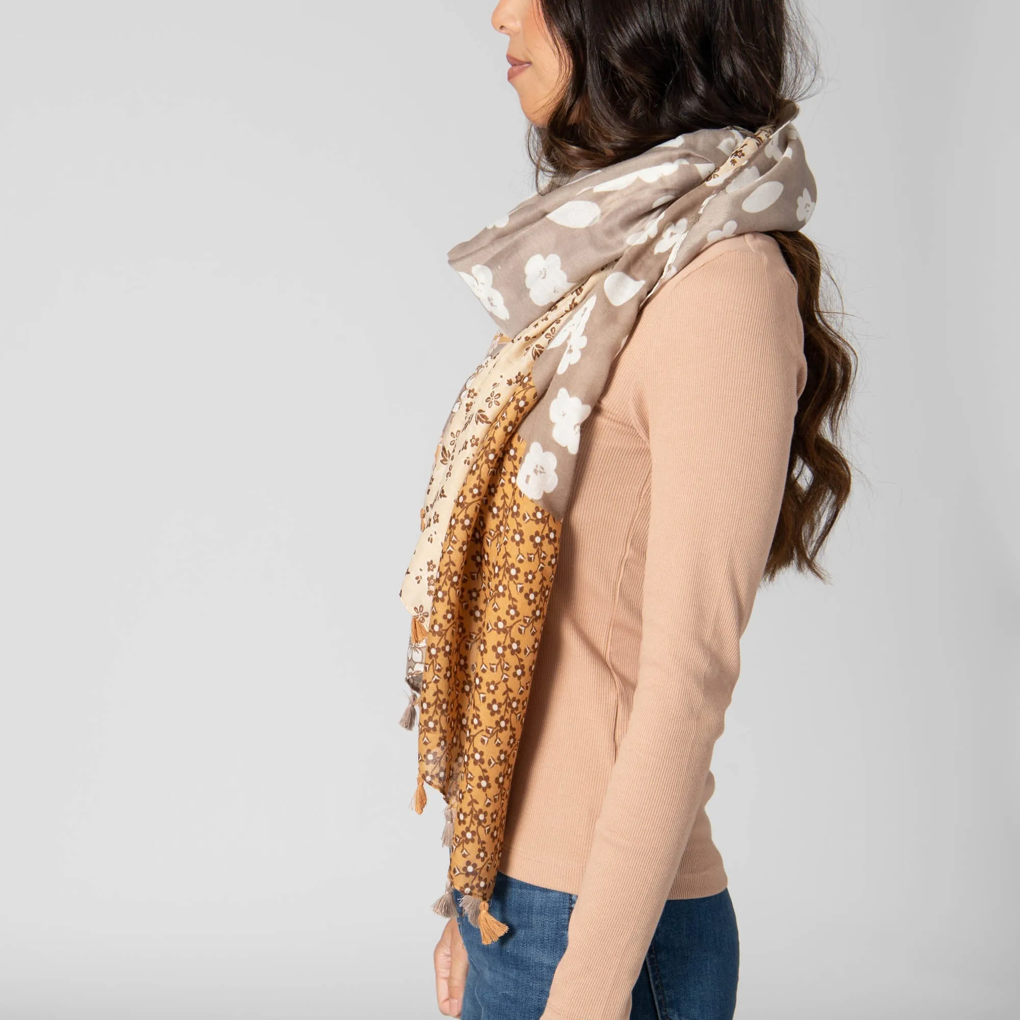 Natural Beauty - Light Weight Woven Multi Floral Scarf