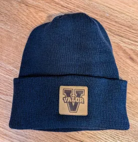 Navy Cuffed Beanie With Valor V