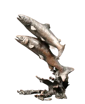 Richard Cooper Pair of Salmon Bronze Sculpture