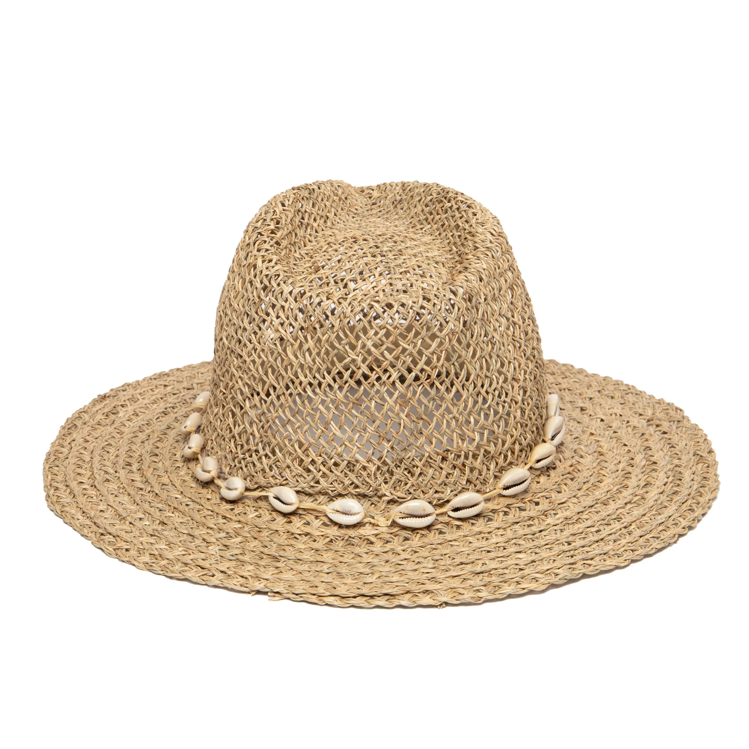 Women's Seagrass Fedora With Gold Plated Shell Band